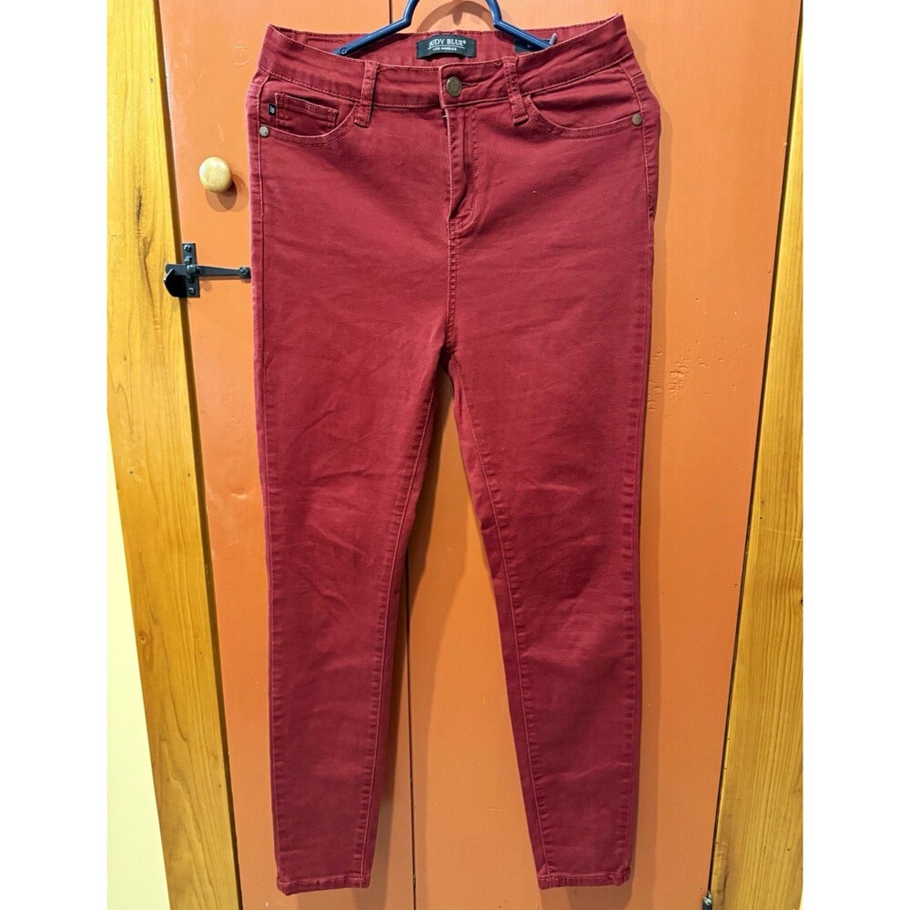 Judy Blue Women's Red Denim Skinny Jeans Mid Rise Stretch Medium Wash 5-Pocket 9